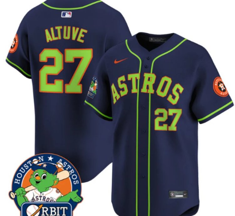 José Altuve Jersey 27 Astros Orbit Patch Vapor Premier Limited V2 Stitched Navy