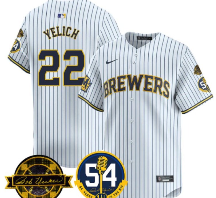 Christian Yelich Jersey 22 Milwaukee Brewers 2025 Bob Uecker 54 Seasons For Brewers Stitched White