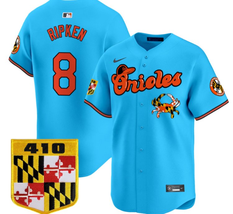 Cal Ripken Jersey 8 Baltimore Orioles 410 Chesapeake Crab Patch Limited Stitched Light Blue
