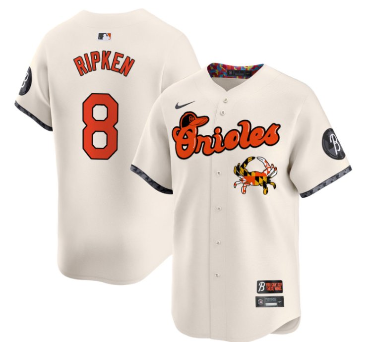 Cal Ripken Jersey 8 Baltimore Orioles Maryland Blue Crab Vapor Stitched Cream