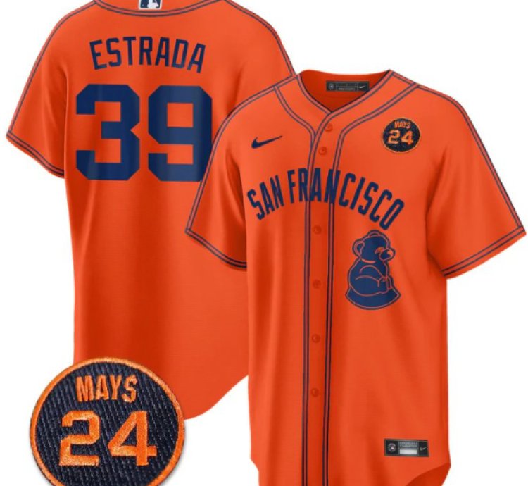 Thairo Estrada Jersey 39 San Francisco Giants 24 Willie Mays Patch 2024 Premier Orange Limited