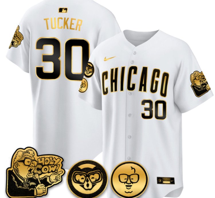 Kyle Tucker Jersey 30 Chicago Cubs Harry Caray Holy Cow Patch Premier Limited Stitched White Gold