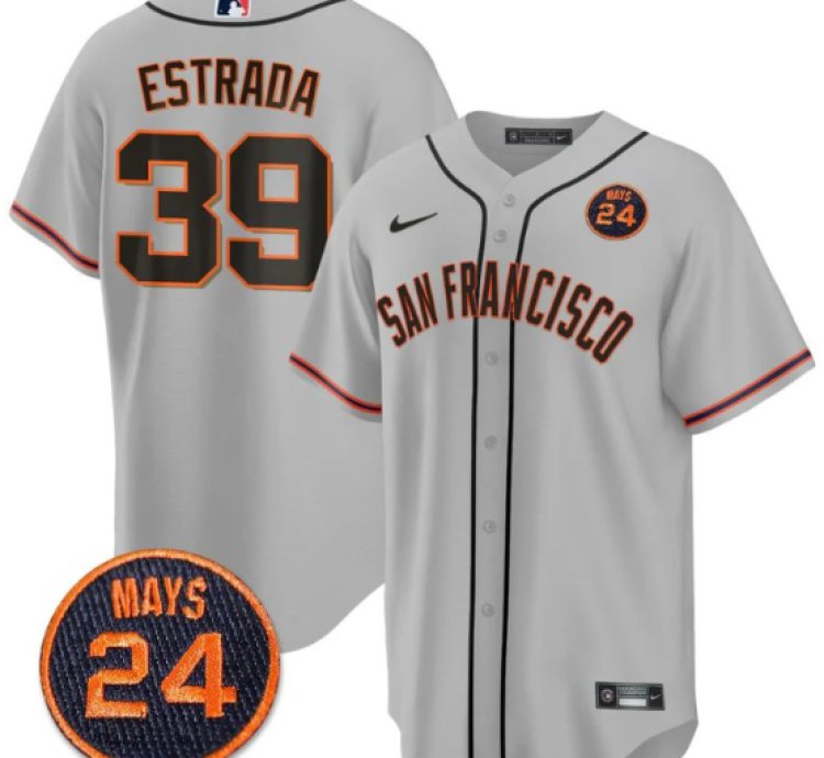 Thairo Estrada Jersey 39 San Francisco Giants 24 Willie Mays Patch 2024 Premier Gray