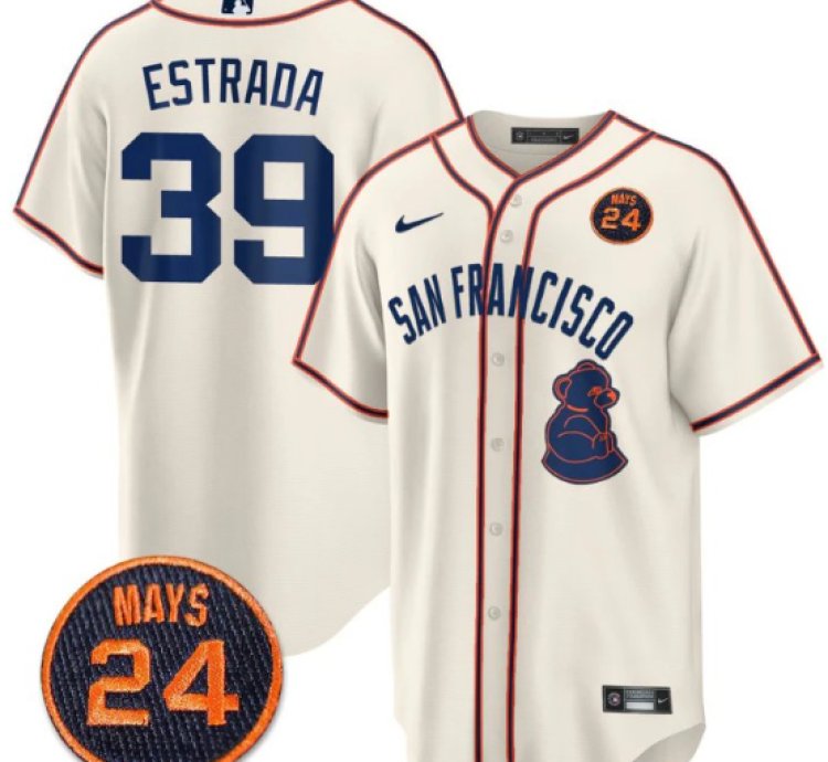 Thairo Estrada Jersey 39 San Francisco Giants 24 Willie Mays Patch 2024 Premier Cream