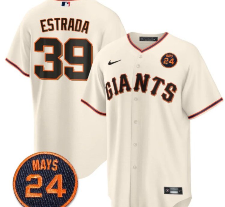 Thairo Estrada Jersey 39 San Francisco Giants 24 Willie Mays Patch 2024 Premier Cream Home