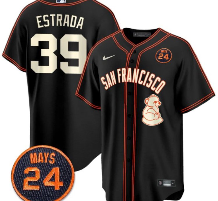 Thairo Estrada Jersey 39 San Francisco Giants 24 Willie Mays Patch 2024 Premier Black Limited