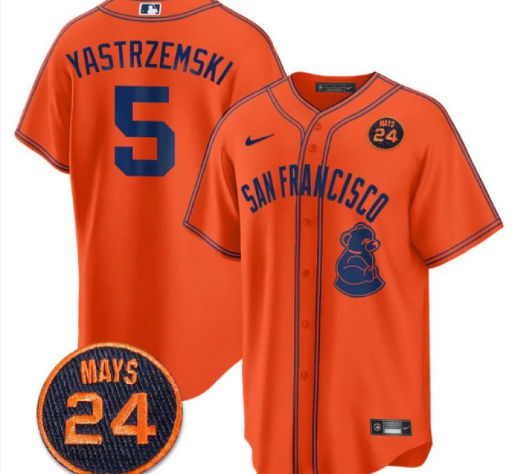 Mike Yastrzemski Jersey 5 San Francisco Giants 24 Willie Mays Patch 2024 Premier Orange Limited