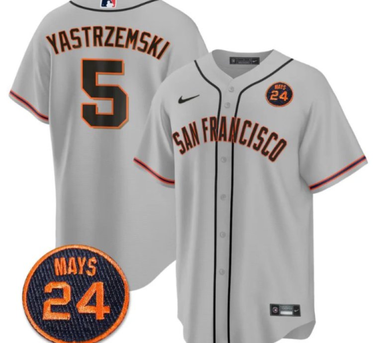 Mike Yastrzemski Jersey 5 San Francisco Giants 24 Willie Mays Patch 2024 Premier Gray