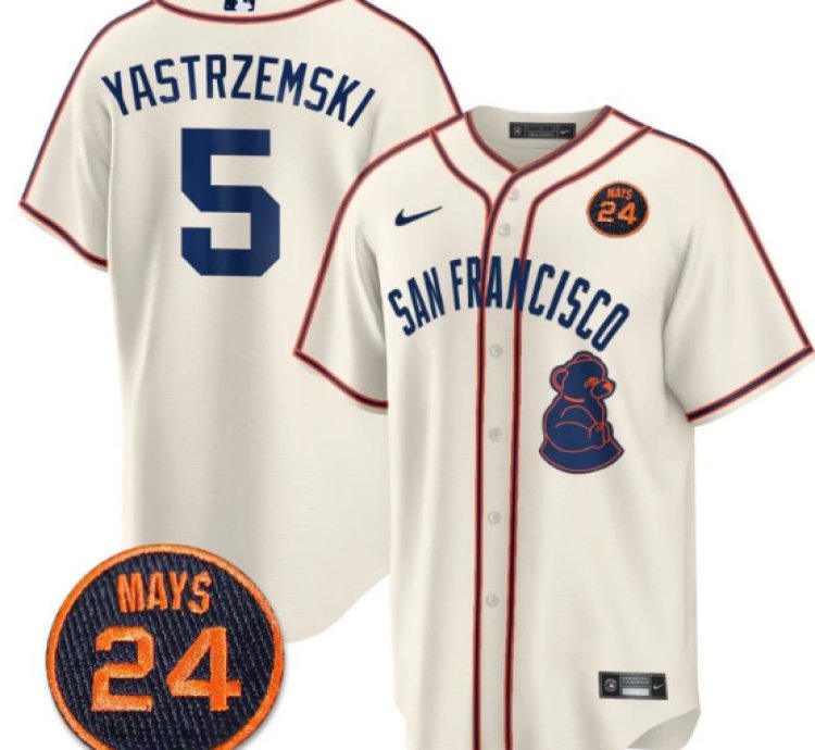 Mike Yastrzemski Jersey 5 San Francisco Giants 24 Willie Mays Patch 2024 Premier Cream