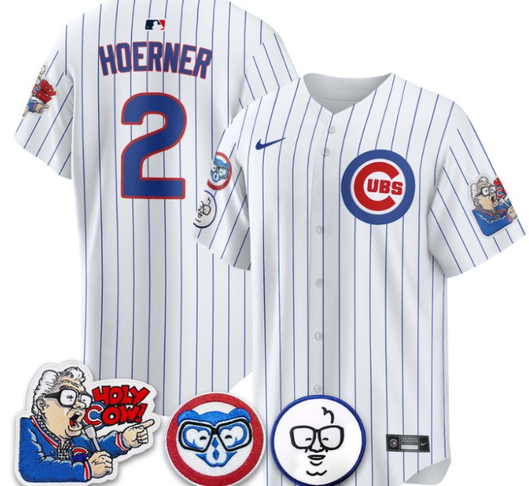 Nico Hoerner Jersey 2 Chicago Cubs Harry Caray Holy Cow Patch Premier Limited Stitched White