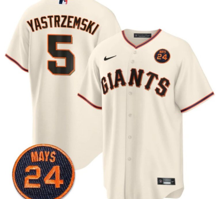 Mike Yastrzemski Jersey 5 San Francisco Giants 24 Willie Mays Patch 2024 Premier Cream Home