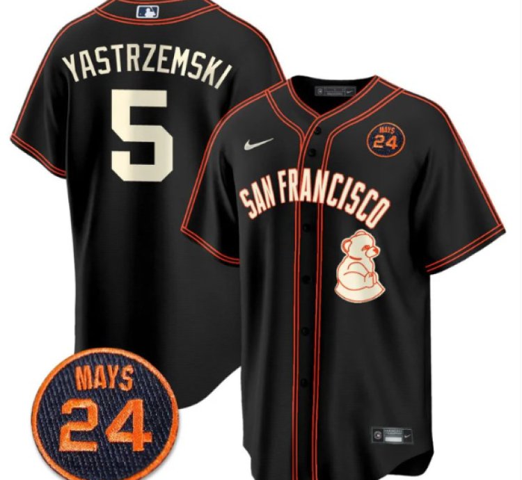 Mike Yastrzemski Jersey 5 San Francisco Giants 24 Willie Mays Patch 2024 Premier Black Limited