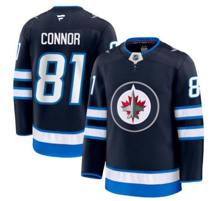 Custom Kyle Connor Jets Jersey - Navy All Stitched