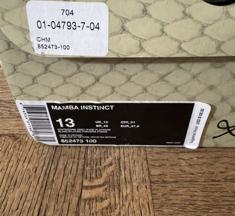 Ds Nike Mamba Instinct White Grey Pure Platinum Size 13
