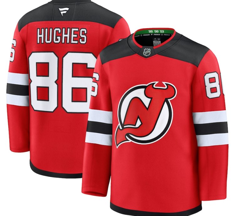 New Jersey Devils 86 Jack Hughes Home Premium Jersey Red