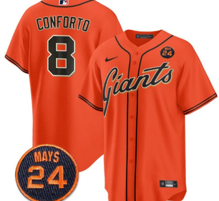Michael Conforto Jersey 8 San Francisco Giants 24 Willie Mays Patch 2024 Premier Orange