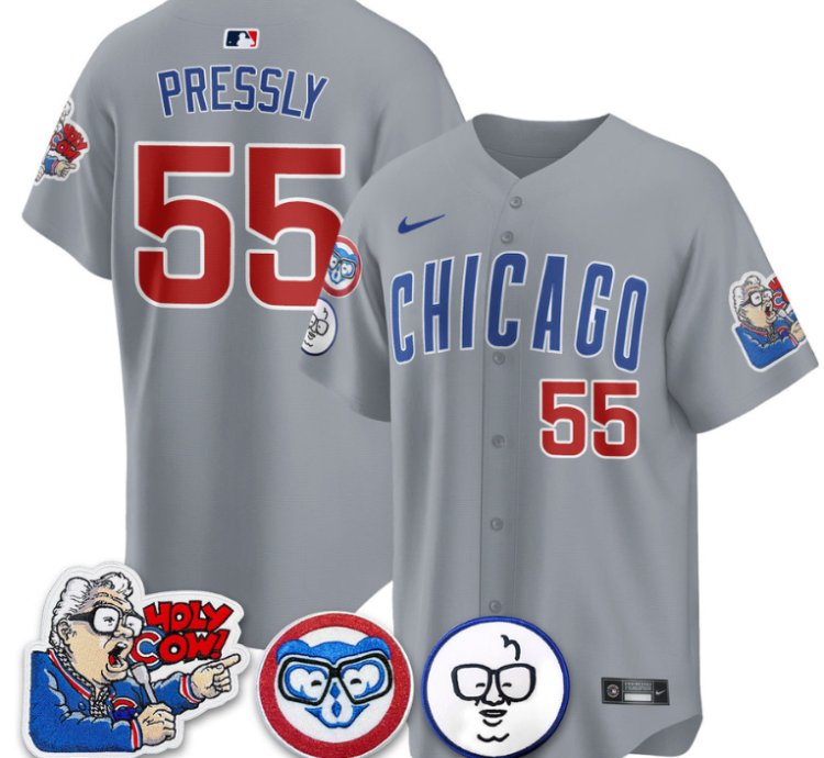 Ryan Pressly Jersey 55 Chicago Cubs Harry Caray Holy Cow Patch Premier Limited Stitched Gray