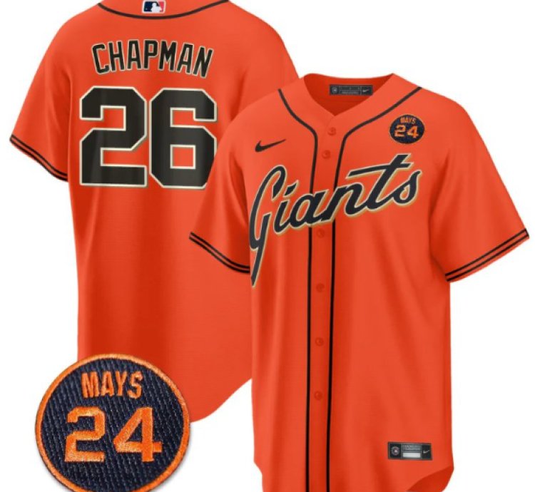 Matt Chapman Jersey 26 San Francisco Giants 24 Willie Mays Patch 2024 Vapor Premier Orange