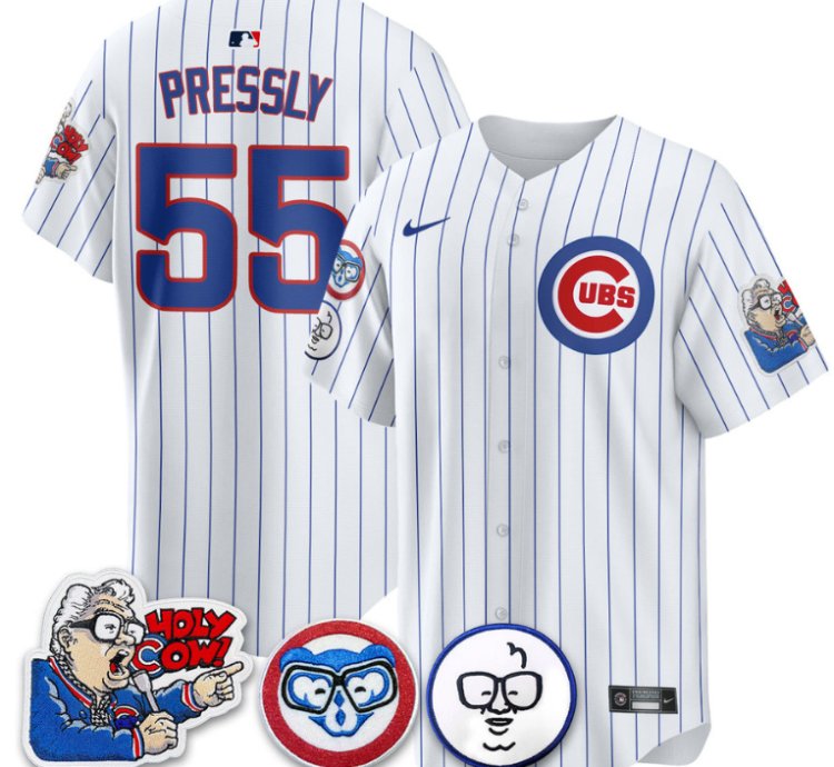 Ryan Pressly Jersey 55 Chicago Cubs Harry Caray Holy Cow Patch Premier Limited Stitched White