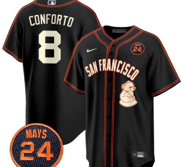 Michael Conforto Jersey 8 San Francisco Giants 24 Willie Mays Patch 2024 Premier Black Limited