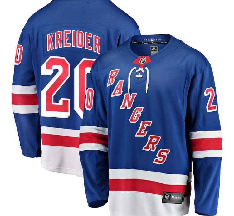 New York Rangers 20 Chris Kreider Home Premier Breakaway Player Jersey Blue