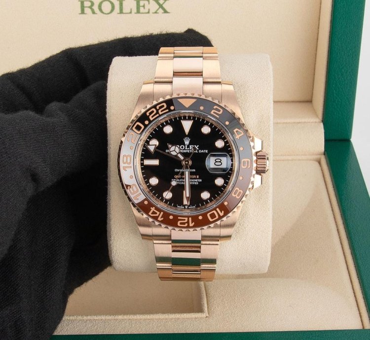 Rolex Gmt-master Ii 126715chnr 18k Rose Gold Black Dial 40 Mm