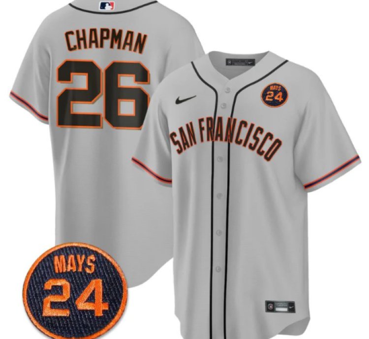 Matt Chapman Jersey 26 San Francisco Giants 24 Willie Mays Patch 2024 Vapor Premier Gray