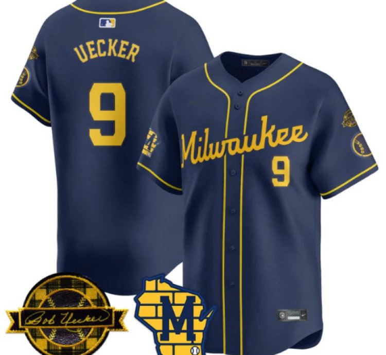 Bob Uecker Jersey 9 Milwaukee Brewers 2025 Limited Bob Uecker Patch Stitched Navy