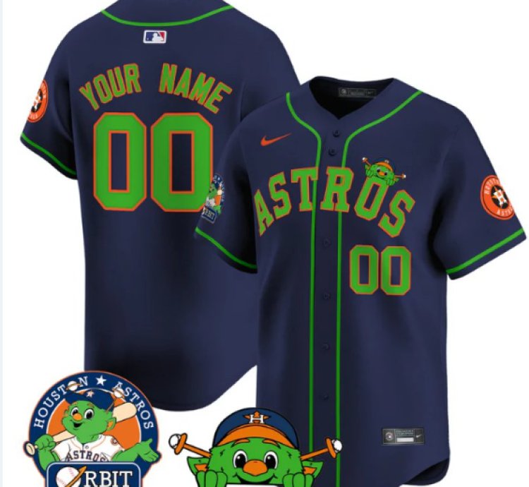 Custom Astros Jersey Name Number Orbit Patch Vapor Premier Limited V3 Stitched Navy