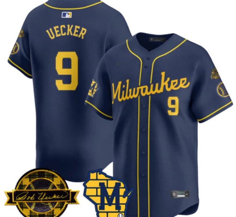 Bob Uecker Jersey 9 Milwaukee Brewers 2025 Limited Bob Uecker Patch Stitched Navy