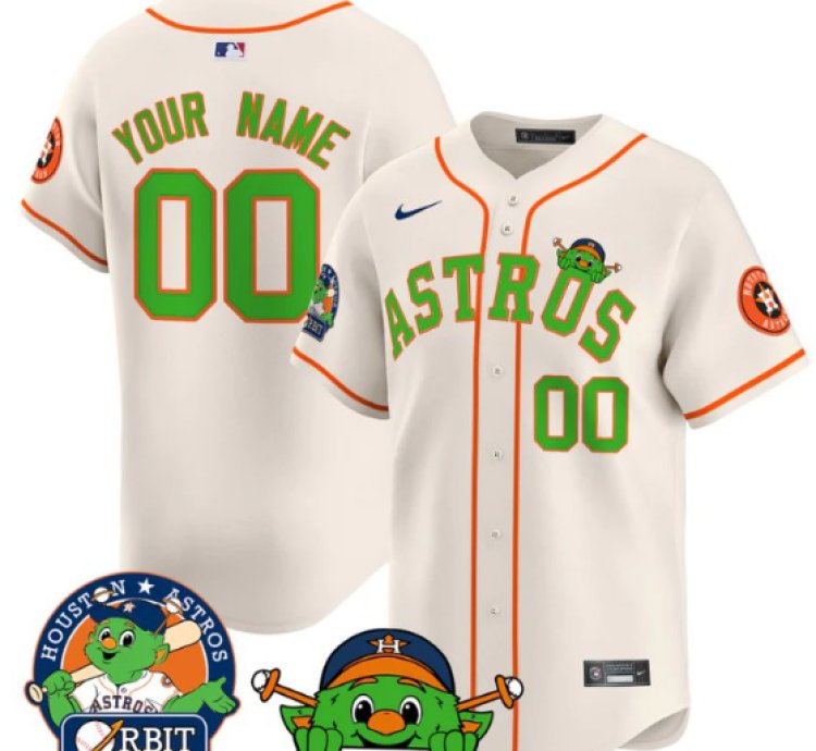 Custom Astros Jersey Name Number Orbit Patch Vapor Premier Limited V3 Stitched Cream
