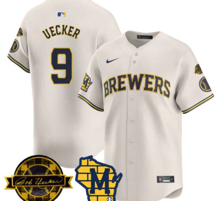 Bob Uecker Jersey 9 Milwaukee Brewers 2025 Limited Bob Uecker Patch Stitched Cream
