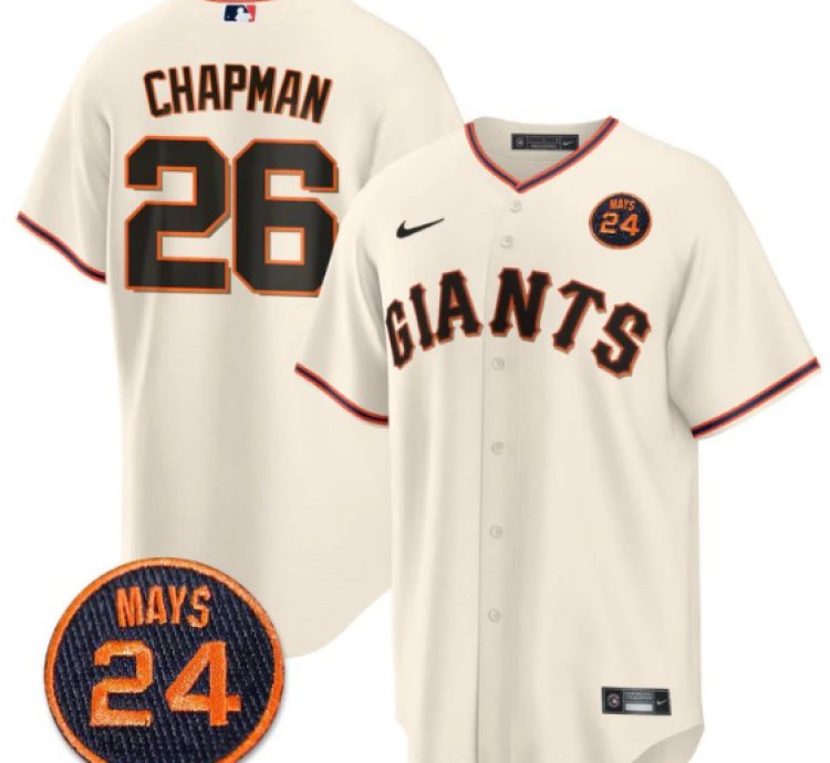 Matt Chapman Jersey 26 San Francisco Giants 24 Willie Mays Patch 2024 Vapor Premier Cream Home
