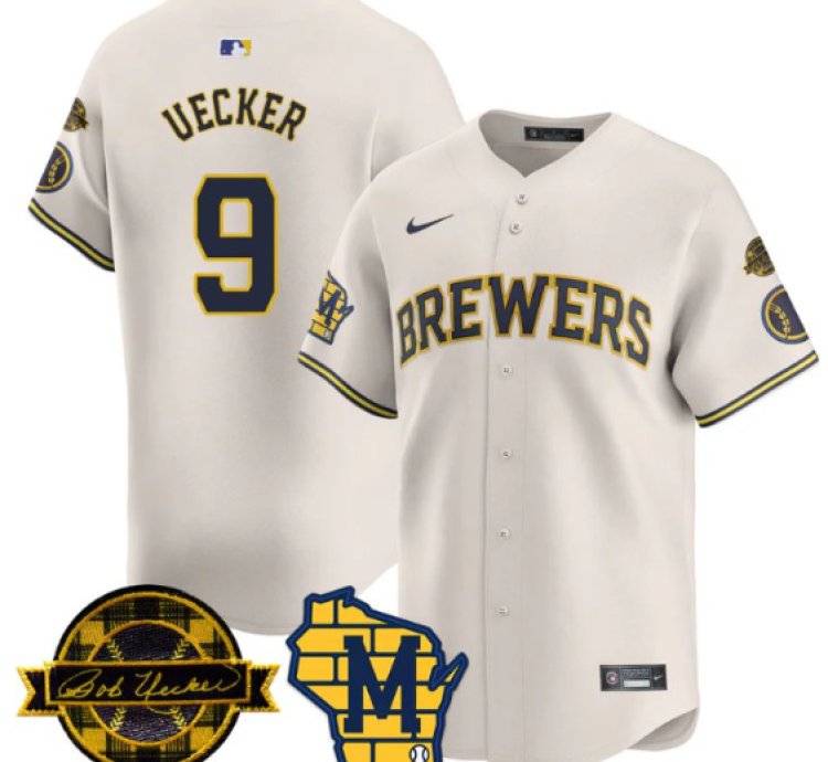 Bob Uecker Jersey 9 Milwaukee Brewers 2025 Limited Bob Uecker Patch Stitched Cream