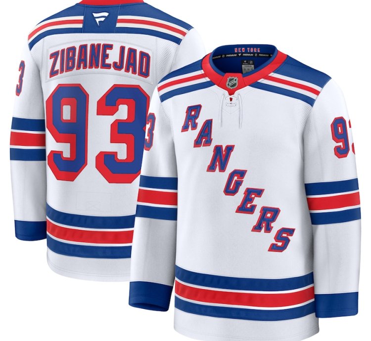 New York Rangers 93 Mika Zibanejad Away Premium Jersey White