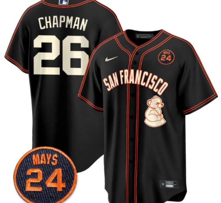 Matt Chapman Jersey 26 San Francisco Giants 24 Willie Mays Patch 2024 Vapor Premier Black Limited