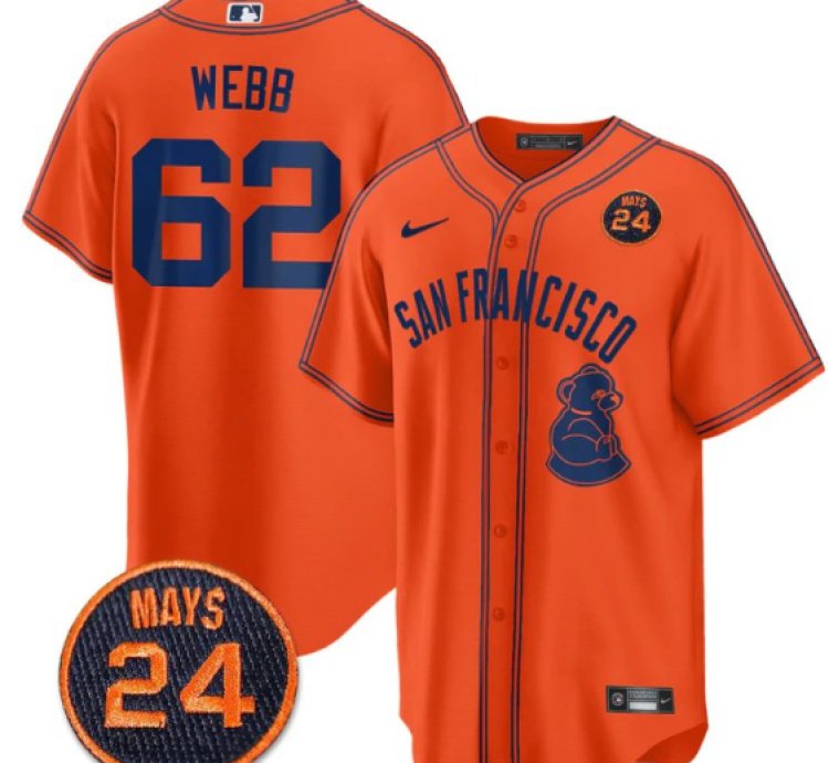 Logan Webb Jersey 62 San Francisco Giants 24 Willie Mays Patch 2024 Vapor Premier Orange Limited