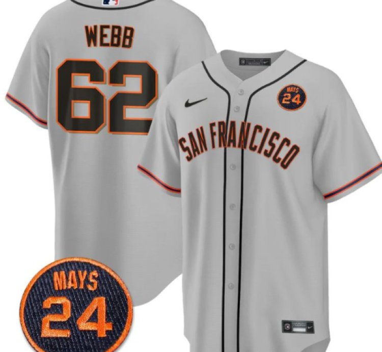 Logan Webb Jersey 62 San Francisco Giants 24 Willie Mays Patch 2024 Vapor Premier Gray