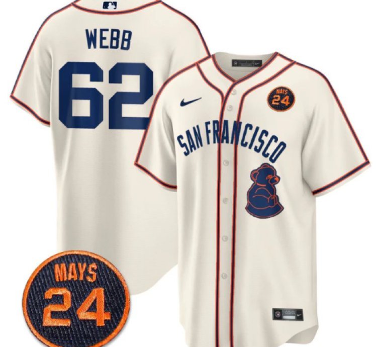 Logan Webb Jersey 62 San Francisco Giants 24 Willie Mays Patch 2024 Vapor Premier Cream