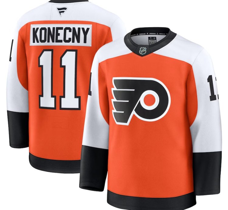 Philadelphia Flyers 11 Travis Konecny Home Premium Jersey Burnt Orange