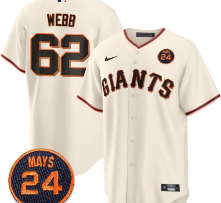 Logan Webb Jersey 62 San Francisco Giants 24 Willie Mays Patch 2024 Vapor Premier Cream Home