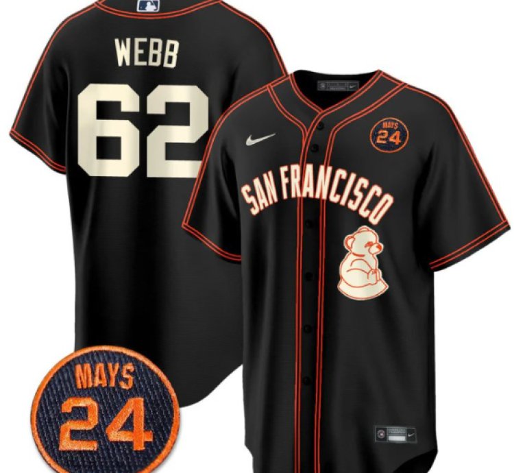 Logan Webb Jersey 62 San Francisco Giants 24 Willie Mays Patch 2024 Vapor Premier Black Limited