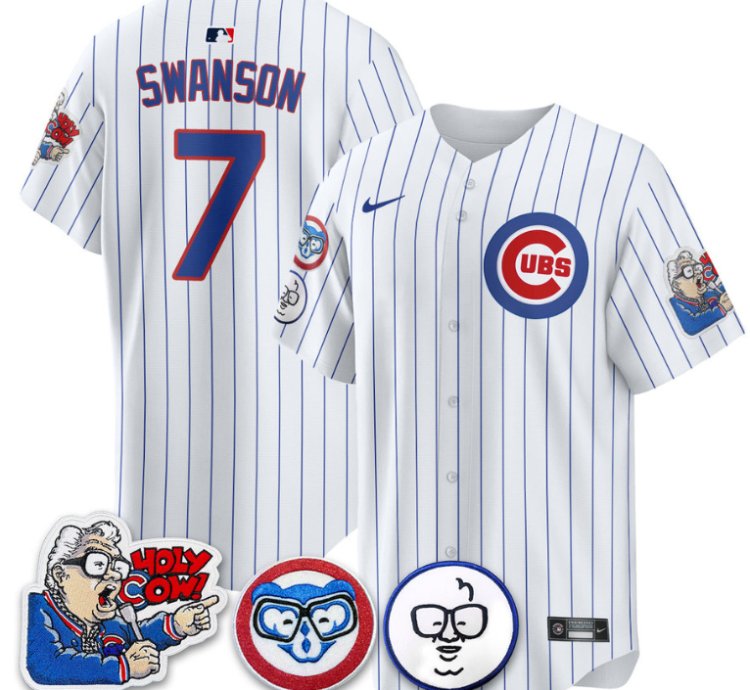 Dansby Swanson Jersey 7 Chicago Cubs Harry Caray Holy Cow Patch Premier Limited Stitched White