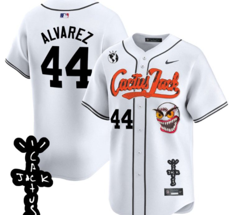 Yordan Álvarez 44 Houston Astros Cactus Jack Patch V2 Men Jersey - White