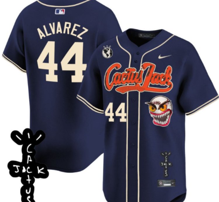 Yordan Álvarez 44 Houston Astros Cactus Jack Patch V2 Men Jersey - Navy