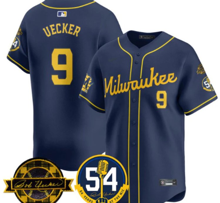 Bob Uecker Jersey 9 Milwaukee Brewers 2025 Bob Uecker 54 Seasons For Brewers Stitched Navy