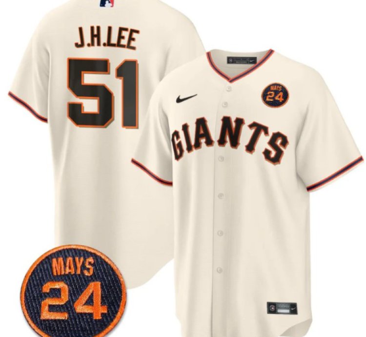 Jung-hoo Lee Jersey 51 San Francisco Giants 24 Willie Mays Patch 2024 Premier Cream Home