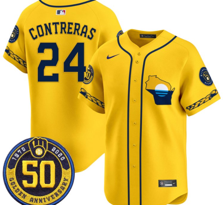 William Contreras Jersey 24 Milwaukee Brewers Golden 50th Anniversary Patch Stitched Gold