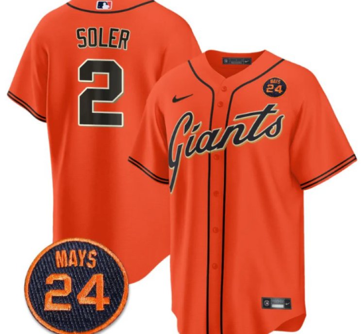 Jorge Soler Jersey 2 San Francisco Giants 24 Willie Mays Patch 2024 Vapor Premier Orange