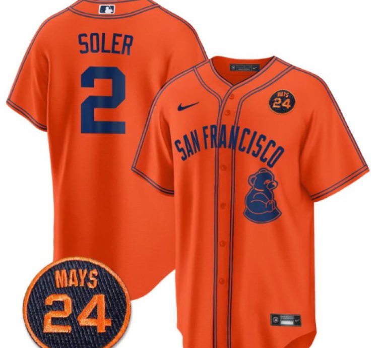 Jorge Soler Jersey 2 San Francisco Giants 24 Willie Mays Patch 2024 Vapor Premier Orange Limited